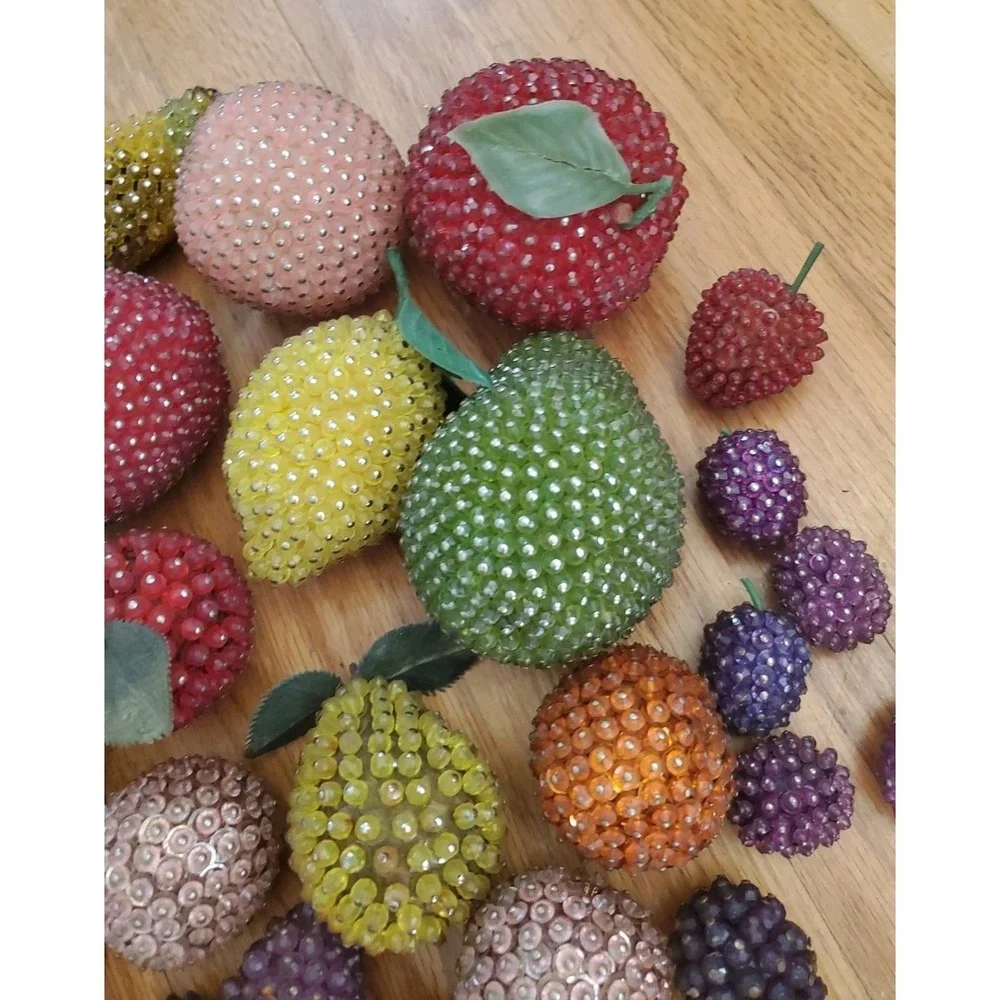 Lot of Vintage Sequined Beaded Faux Fruit Lemon Apple Banana Berries Lot 3